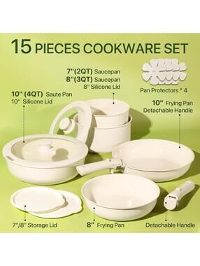 CAROTE Pots and Pans Set Non Stick, 15pcs Cookware Sets, Dishwasher/Oven/Fridge